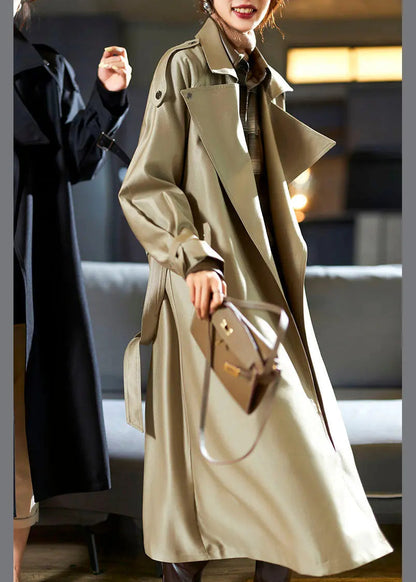 Modern Khaki Notched Pockets Sashes Trench Coat Fall Ada Fashion