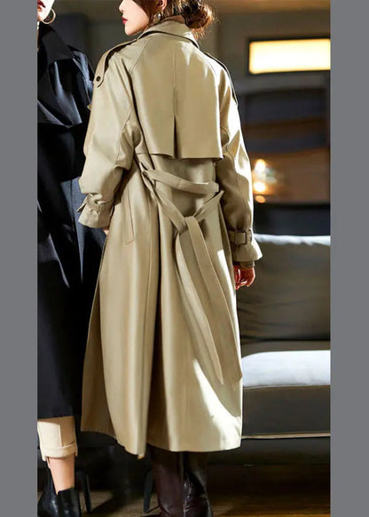 Modern Khaki Notched Pockets Sashes Trench Coat Fall Ada Fashion