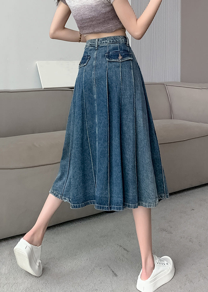 Modern Navy High Waist Zip Up Denim Pleated Skirt Summer Ada Fashion