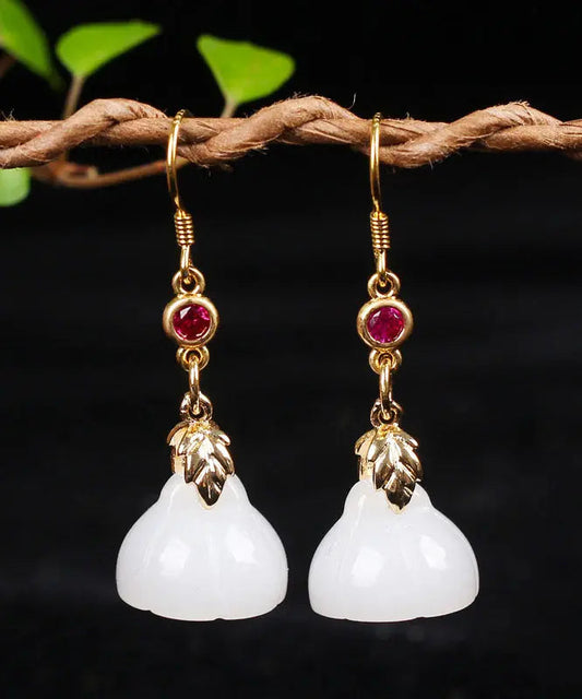 Modern White Sterling Silver Jade Crystal Drop Earrings Ada Fashion