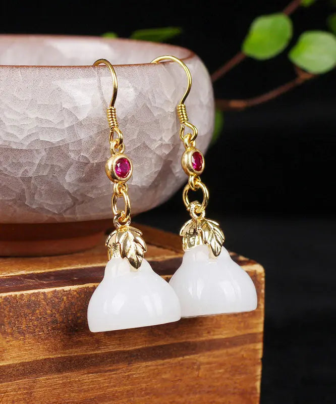 Modern White Sterling Silver Jade Crystal Drop Earrings Ada Fashion