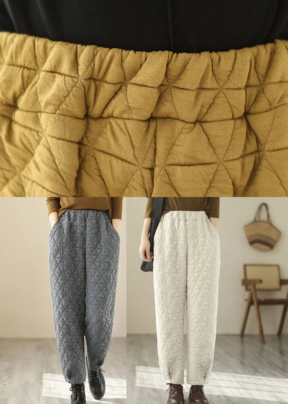 Natural Beige Elastic Waist Fleece Pants Winter Ada Fashion