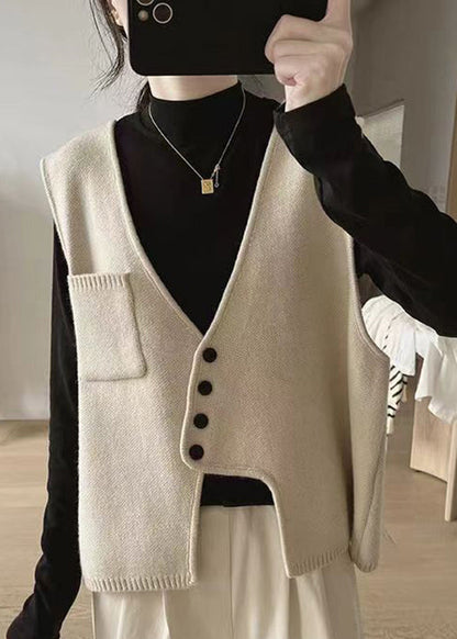 Gilet en tricot de coton à boutons asymétriques sans manches AH249