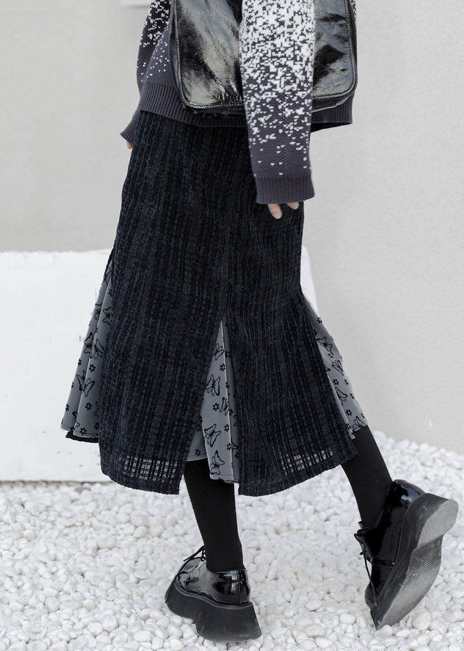 Side Open High Waist Woolen Skirt Fall