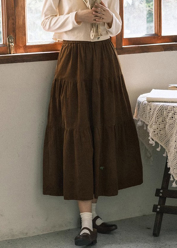 Coffee Wrinkled Pockets Patchwork Corduroy Skirts