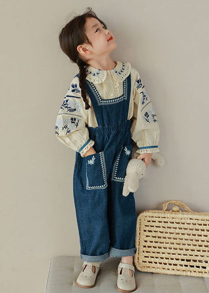 New Embroideried Ruffled Shirts And Denim Pants Girls Two Pieces Set Fall Ada Fashion