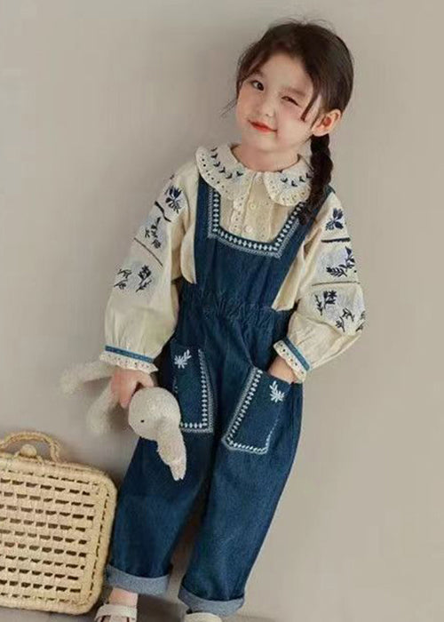 New Embroideried Ruffled Shirts And Denim Pants Girls Two Pieces Set Fall Ada Fashion