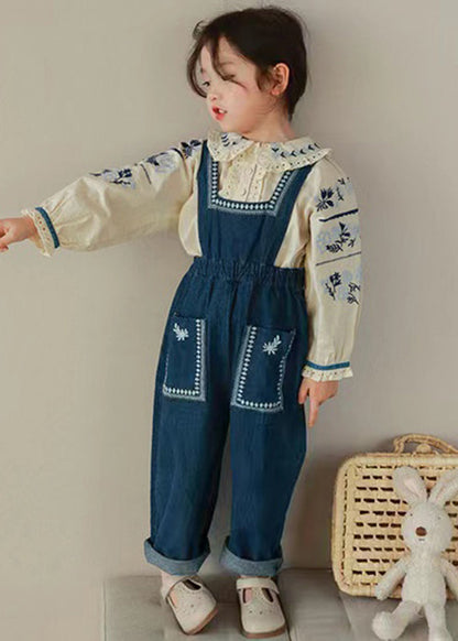 New Embroideried Ruffled Shirts And Denim Pants Girls Two Pieces Set Fall Ada Fashion