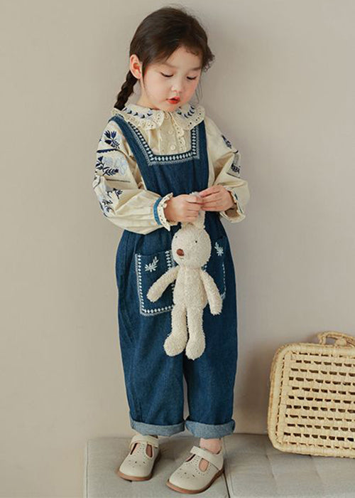 New Embroideried Ruffled Shirts And Denim Pants Girls Two Pieces Set Fall Ada Fashion