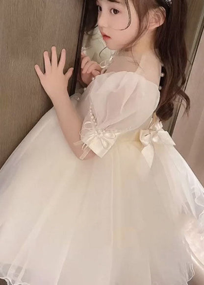 Nouvelles robes de princesse pour bébé fille en tulle avec nœud en perles et perles blanches pour l'été