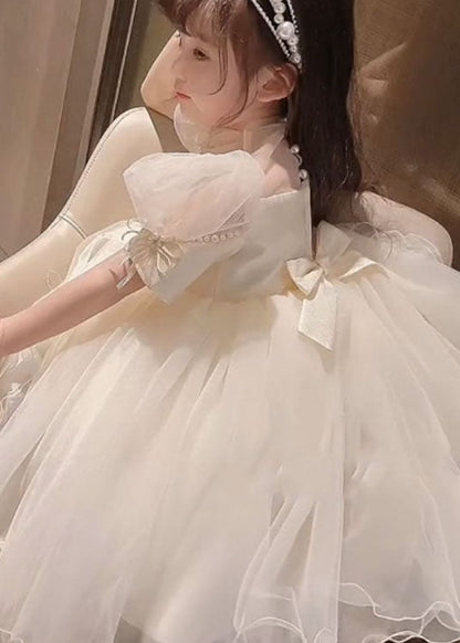 Nouvelles robes de princesse pour bébé fille en tulle avec nœud en perles et perles blanches pour l'été