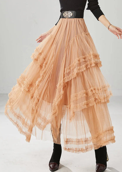 Orange Silm Fit Tulle Skirts Ruffled Exra Large Hem Fall Ada Fashion