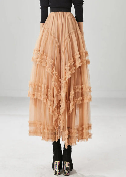 Orange Silm Fit Tulle Skirts Ruffled Exra Large Hem Fall Ada Fashion