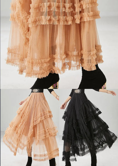 Orange Silm Fit Tulle Skirts Ruffled Exra Large Hem Fall Ada Fashion