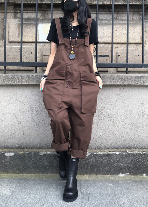 Organic Coffee Solid Overalls Jumpsuit Summer LY7902
