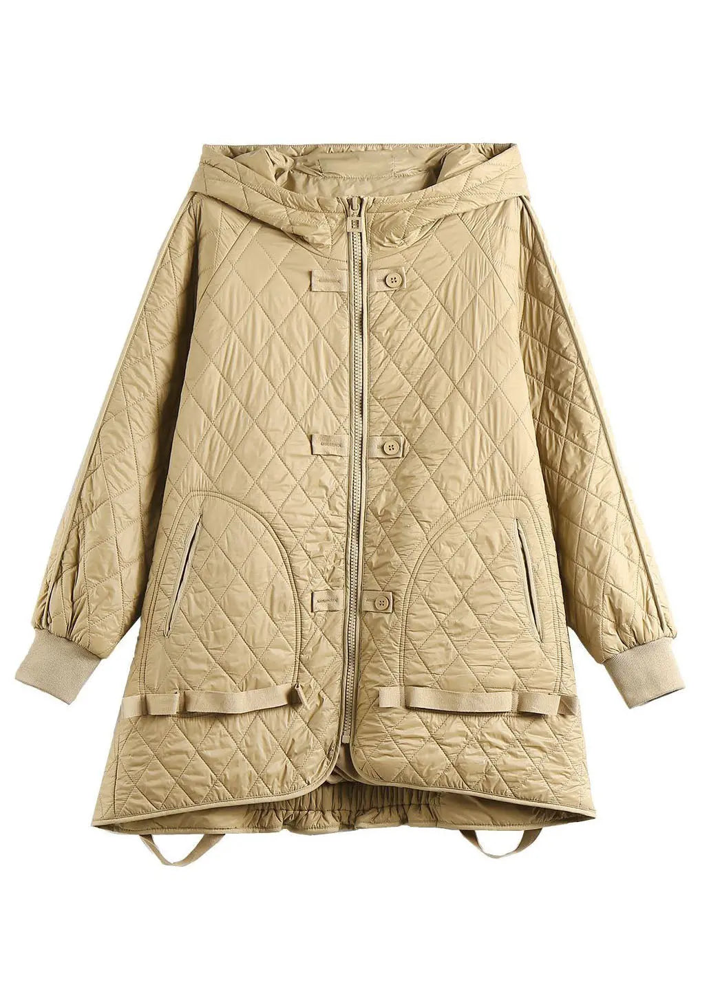 Organic Khaki Plaid Zippered Drawstring Fine Cotton Filled Hoodie Down Jackets Winter Ada Fashion