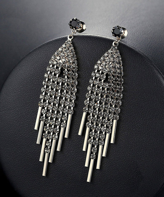 Oversize Grey Zircon Tassel Drop Earrings LY2295