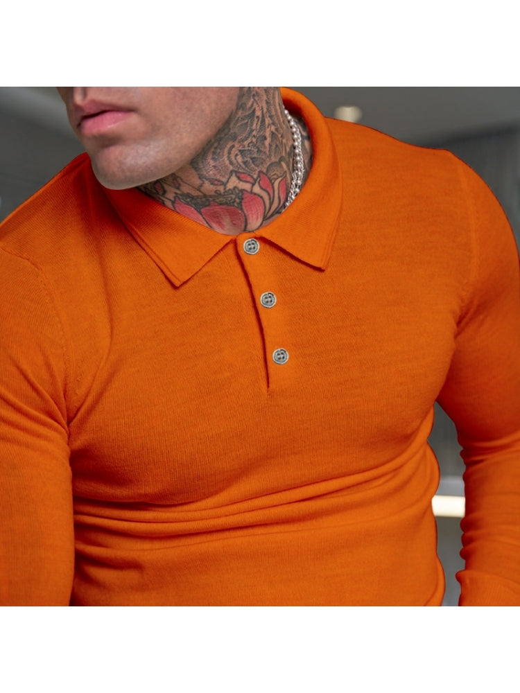 Simple Fitted Long Sleeve Polo Shirts For Men KA295
