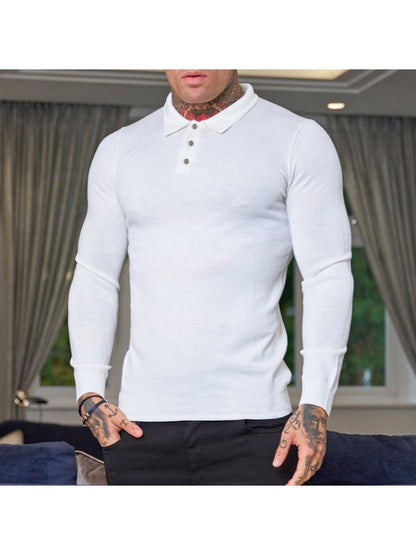 Simple Fitted Long Sleeve Polo Shirts For Men KA295