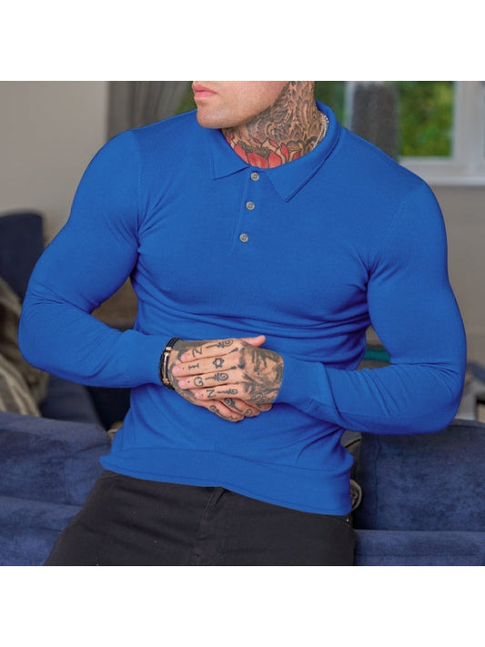 Simple Fitted Long Sleeve Polo Shirts For Men KA295