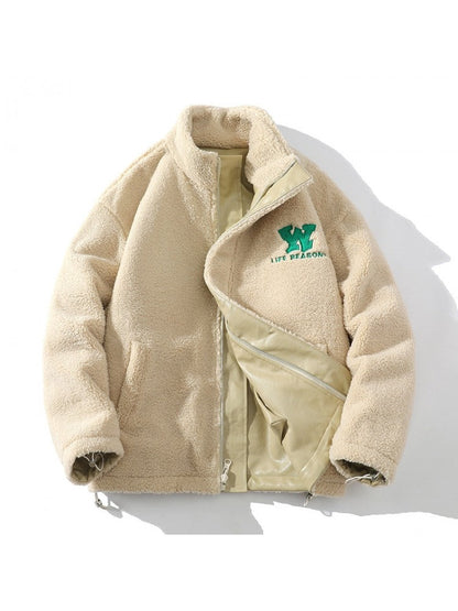 Winter Letter Embroidery Double-sided Men's Leather Coat QQ25
