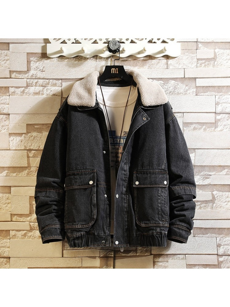 Winter Pure Color Versatile Men's Denim Jacket WW130