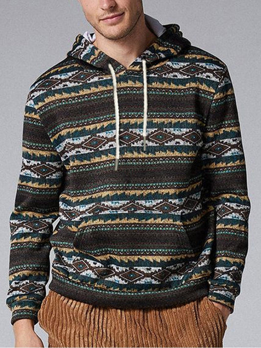 Vintage Pattern Men Loose Hooded Tops WW138