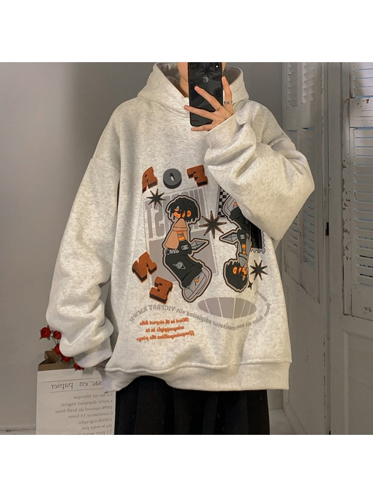 Teenager Loose Cartoon Pattern Hooded Tops WW67