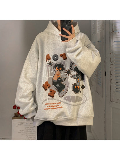 Teenager Loose Cartoon Pattern Hooded Tops WW67