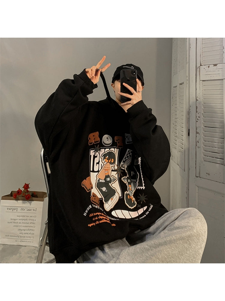 Teenager Loose Cartoon Pattern Hooded Tops WW67