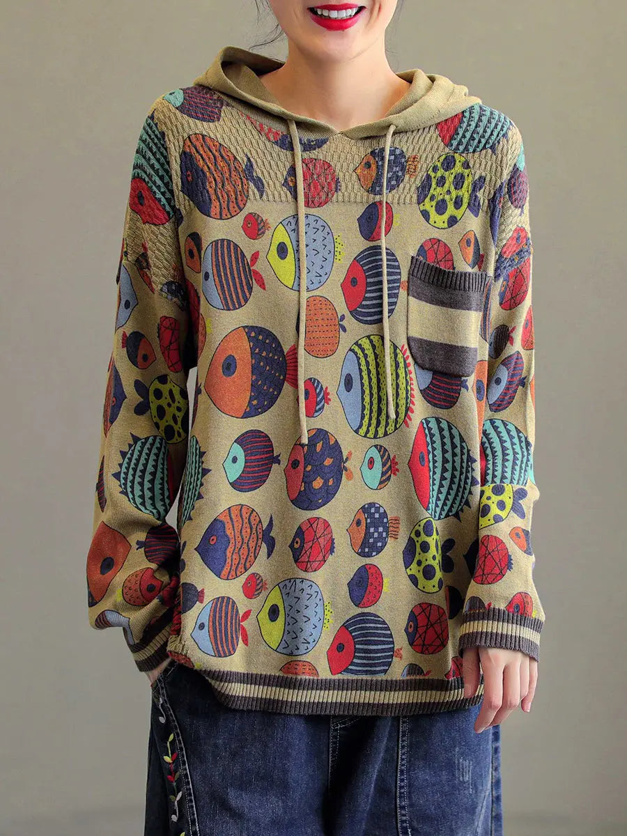 Plus Size Autumn Vintage Cartoon Print Women Hoodies Ada Fashion