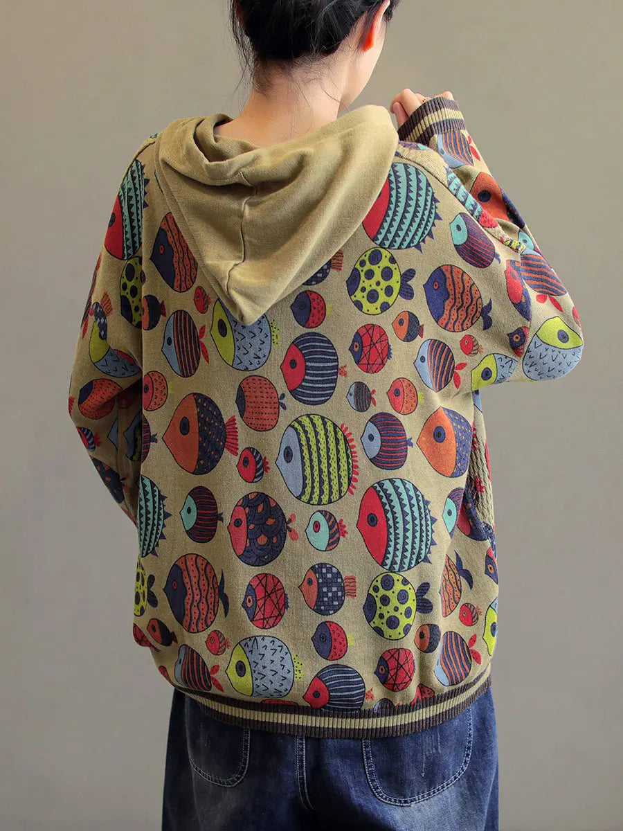 Plus Size Autumn Vintage Cartoon Print Women Hoodies Ada Fashion