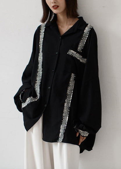 Plus Size Pockets Patchwork Chiffon Shirt
