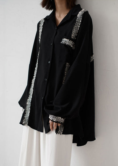 Plus Size Pockets Patchwork Chiffon Shirt