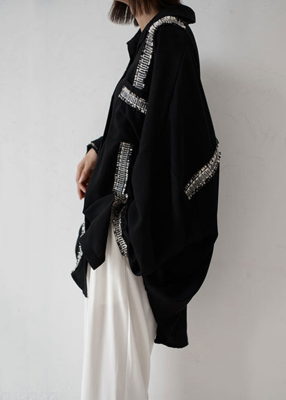 Plus Size Pockets Patchwork Chiffon Shirt