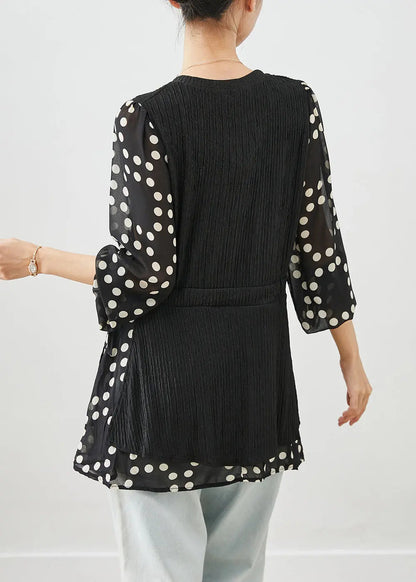 Plus Size Black Cinched Patchwork Fake Two Piece Shirt Top Fall Ada Fashion