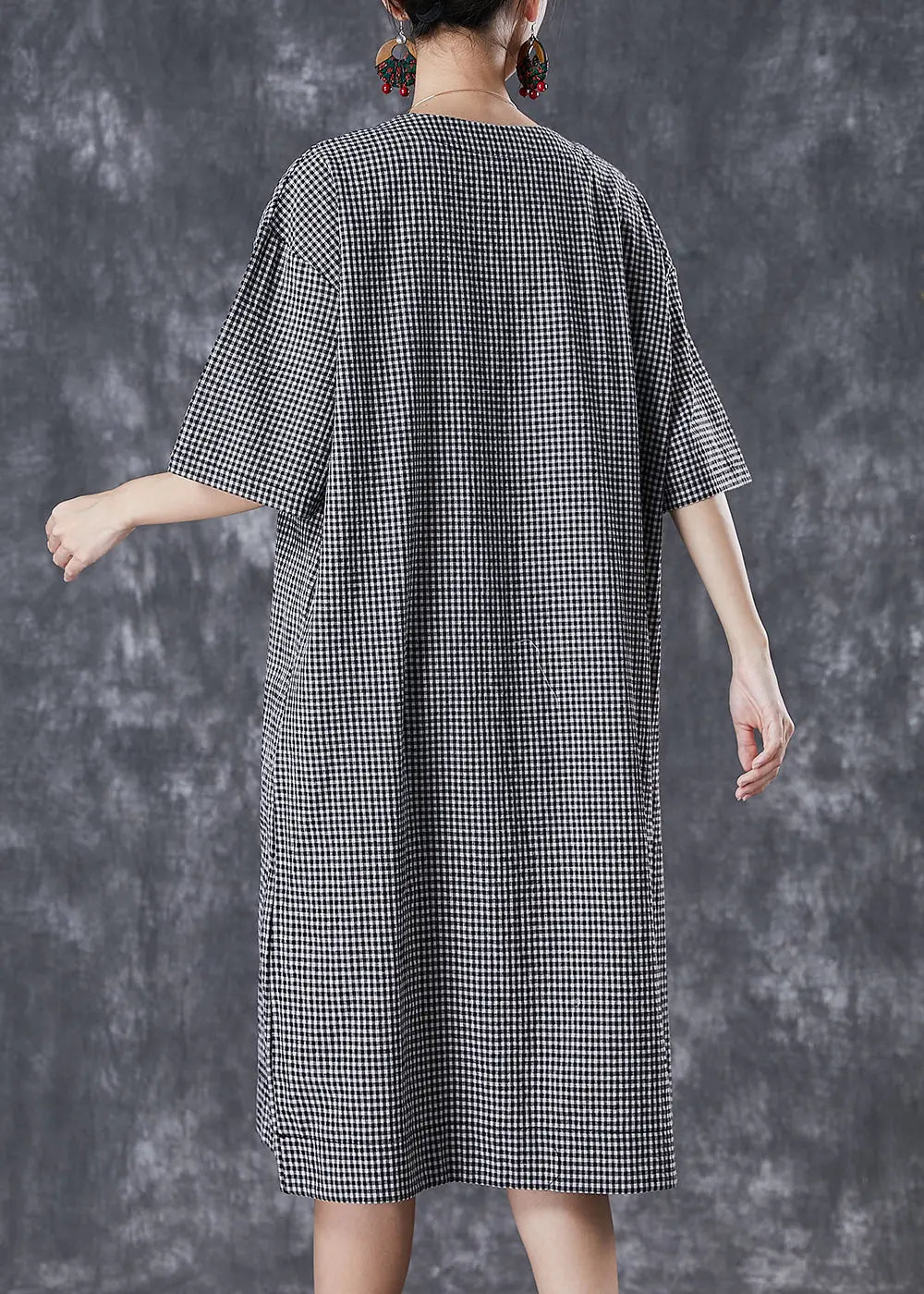 Plus Size Black Oversized Plaid Cotton Maxi Dresses Summer Ada Fashion