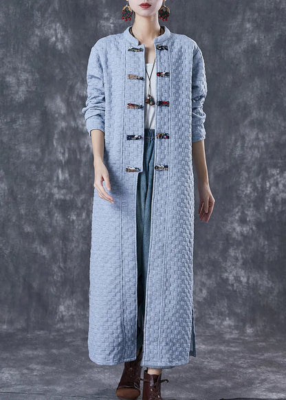 Plus Size Blue Grey Chinese Button Cotton Trench Coats Fall Ada Fashion