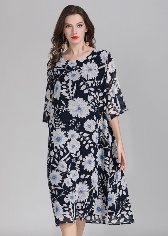 Plus Size Floral O Neck Patchwork Chiffon Dress Summer Ada Fashion