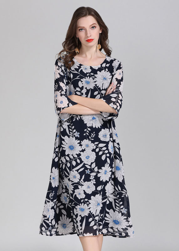 Plus Size Floral O Neck Patchwork Chiffon Dress Summer Ada Fashion