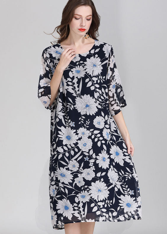 Plus Size Floral O Neck Patchwork Chiffon Dress Summer Ada Fashion