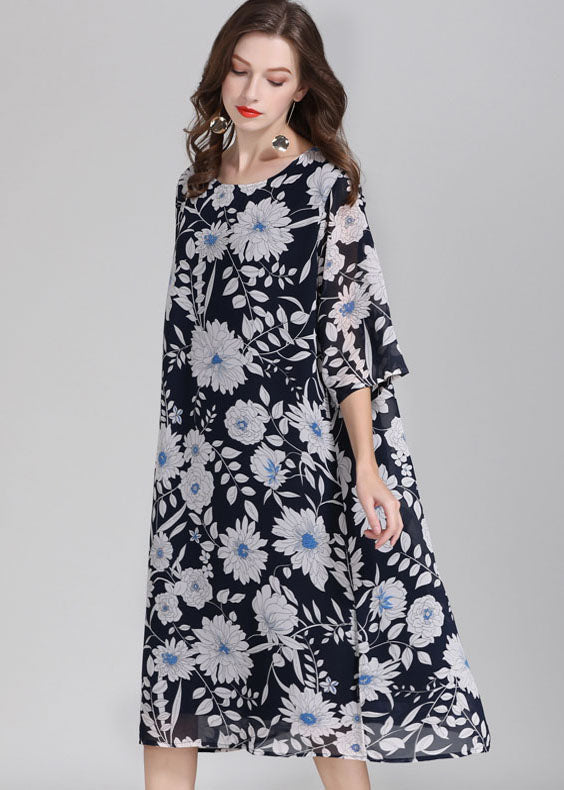 Plus Size Floral O Neck Patchwork Chiffon Dress Summer Ada Fashion