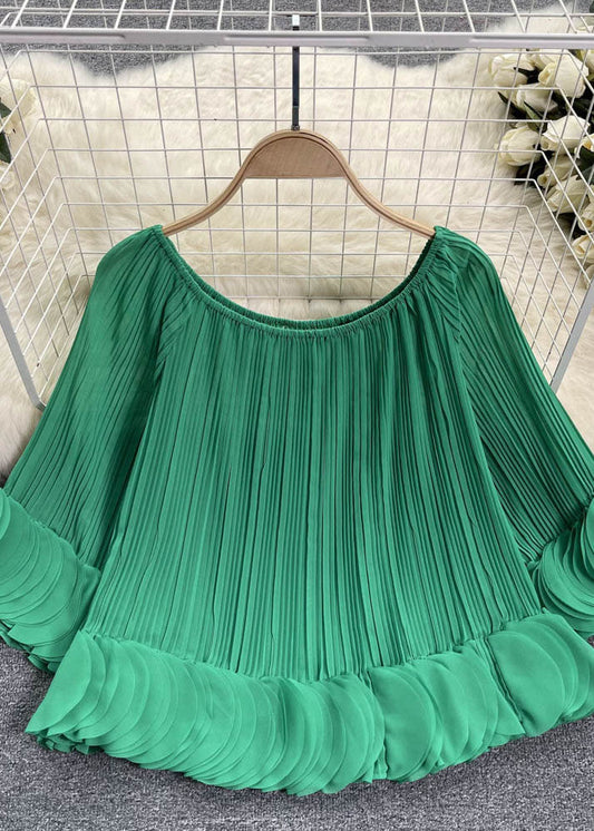 Plus Size Green Slash Neck Patchwork Chiffon Shirt Tops Summer Ada Fashion