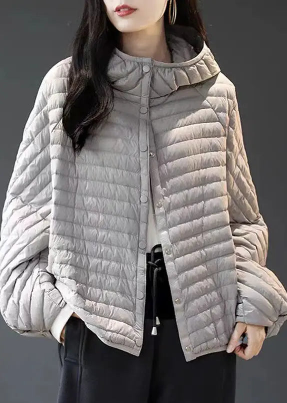 Plus Size Grey Striped Button Fine Cotton Filled Parka Winter Ada Fashion