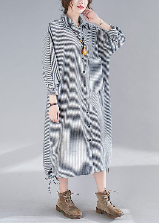 Plus Size Plaid Peter Pan Collar Button Side Open Long Shirts Dress Fall LY4485