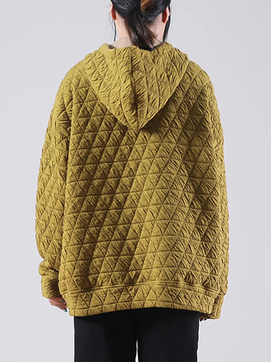 Plus Size Solid Color Pleated Drawstring Zipper Hooded Sweatshirt Ada Fashion