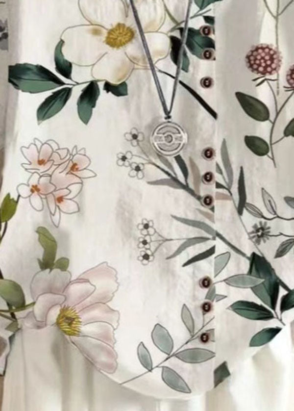 Plus Size White O Neck Print Patchwork Linen T Shirts Tops Summer Ada Fashion