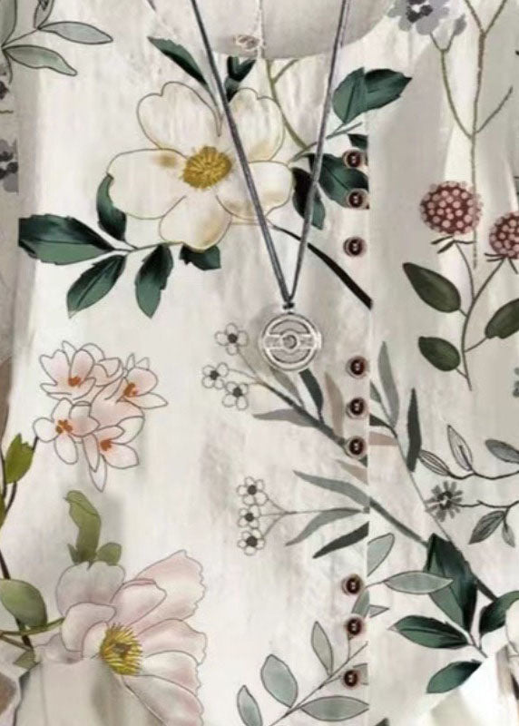 Plus Size White O Neck Print Patchwork Linen T Shirts Tops Summer Ada Fashion