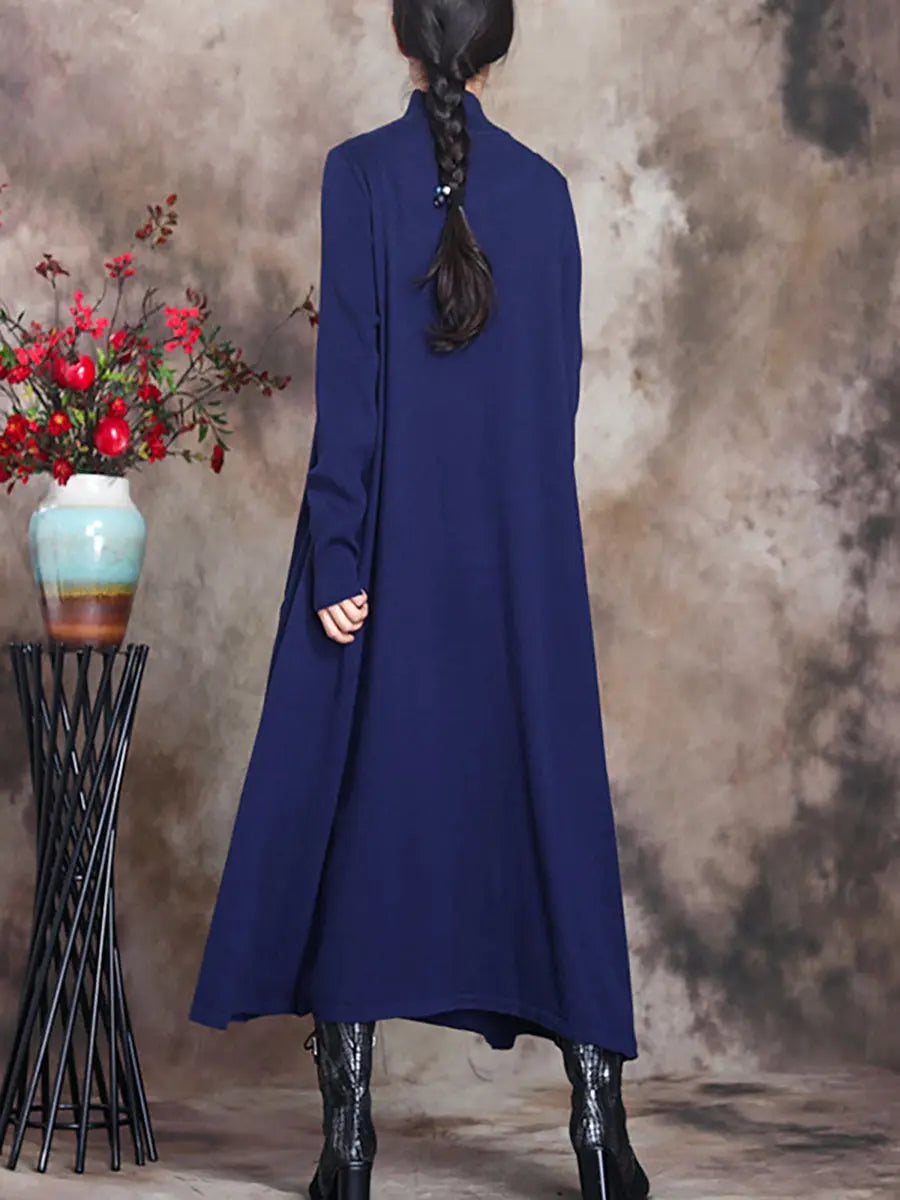 Plus Size Women Artsy Solid Turtleneck Maxi Dress Ada Fashion