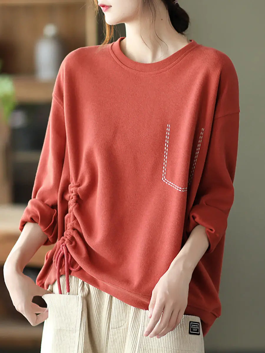 Plus Size Women Casual Stitching Shirred Cotton Shirt Ada Fashion